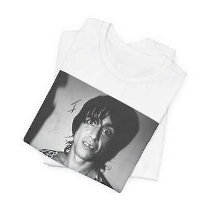 A black graphic t-shirt featuring a graphic of Iggy Pop and The Stooges in a punk style.