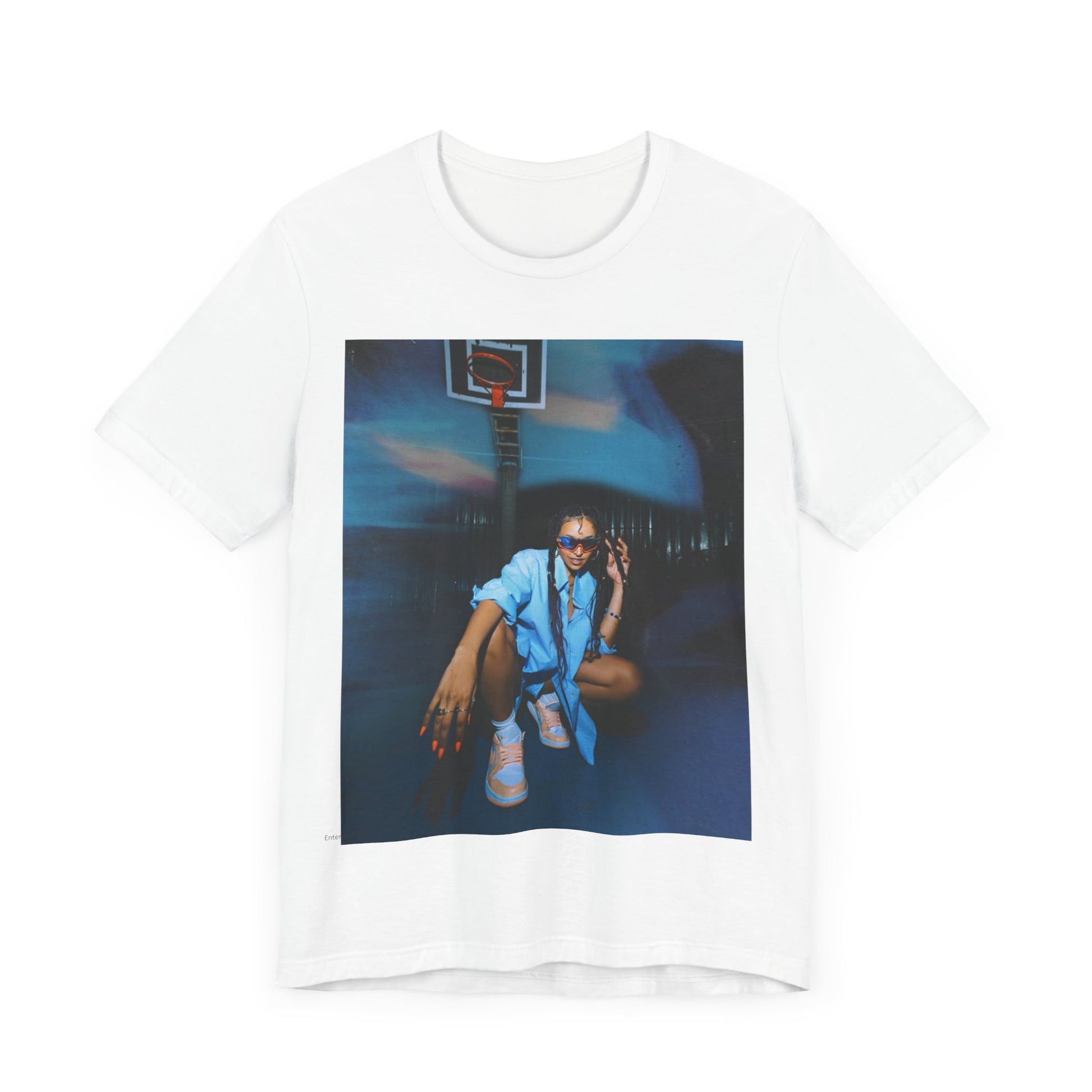 A black graphic t-shirt featuring an indie R&B streetwear graphic of Tinashe.