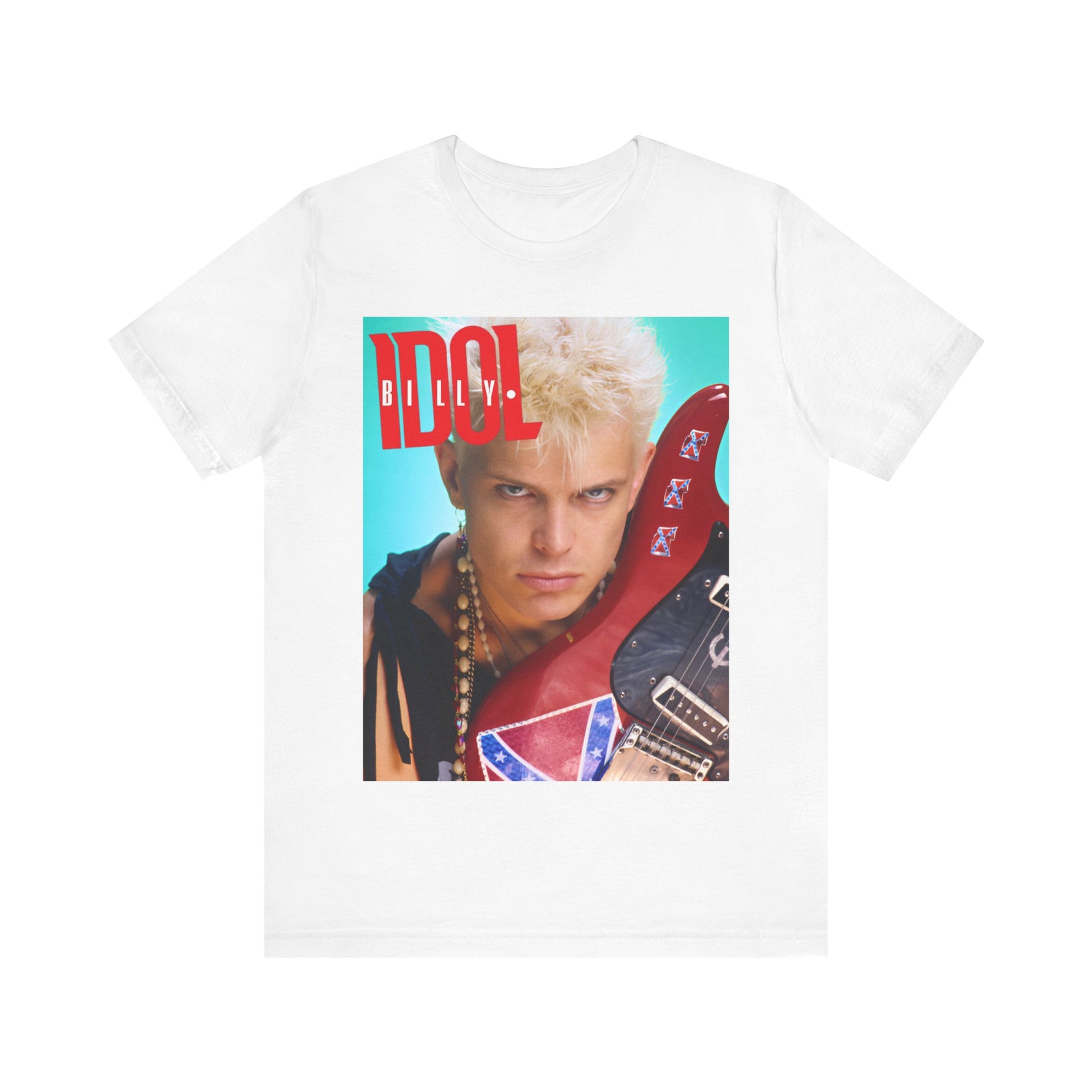 A black graphic t-shirt featuring a retro 80s graphic related to Billy Idol's 'Don't Stop' era or song.
