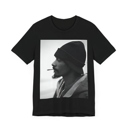 A black graphic t-shirt featuring a graphic of Snoop Dogg designed for everyday West Coast style.