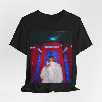 A black graphic t-shirt featuring a rhythmic dance pop graphic of Tyla.