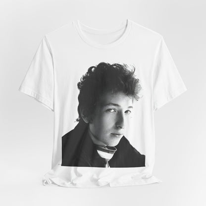 A black graphic t-shirt featuring a graphic related to Bob Dylan's 'Like a Rolling Stone' song or era.