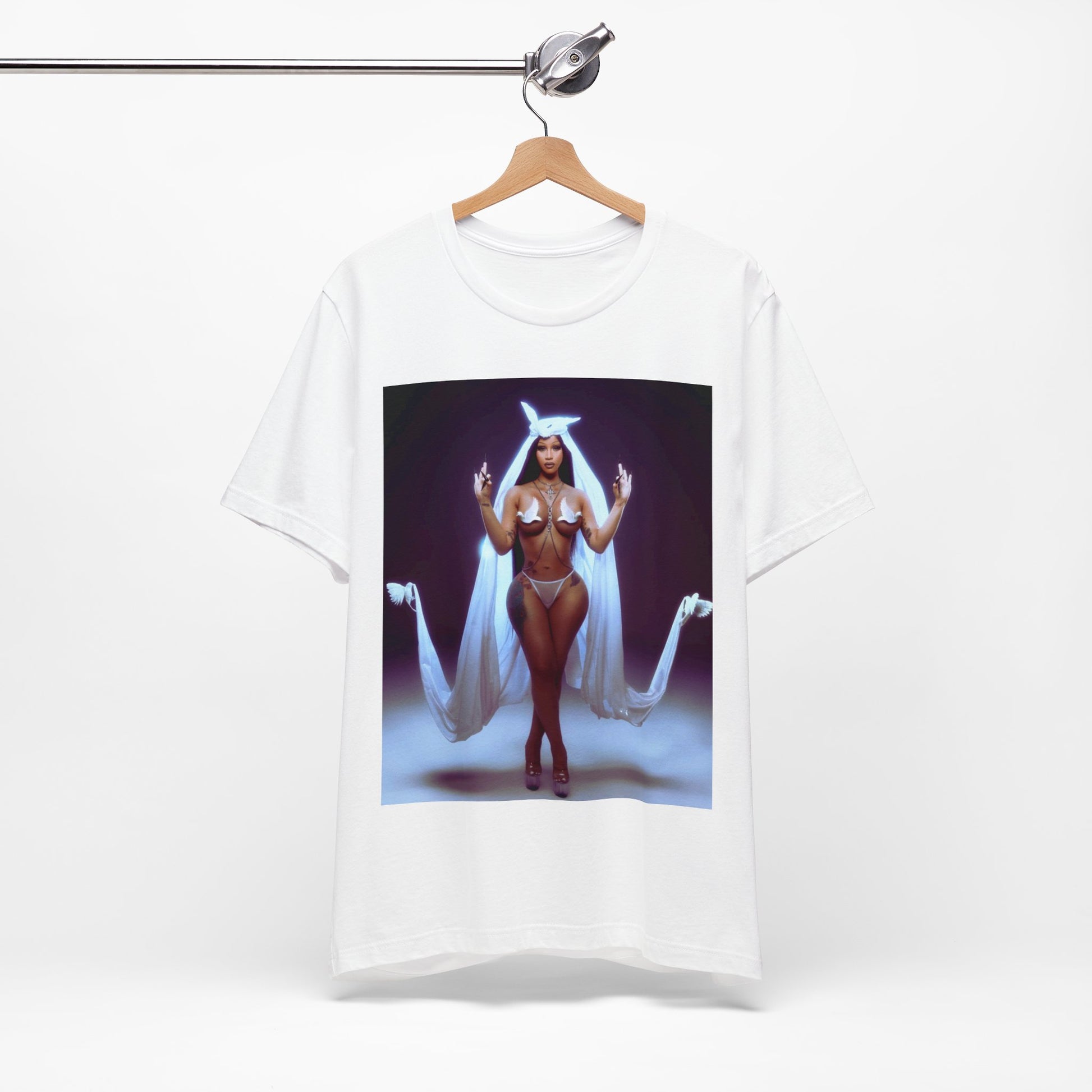 A black graphic t-shirt featuring a graphic of Cardi B with text like 'Enough Bronx' or related to her Bronx origins.