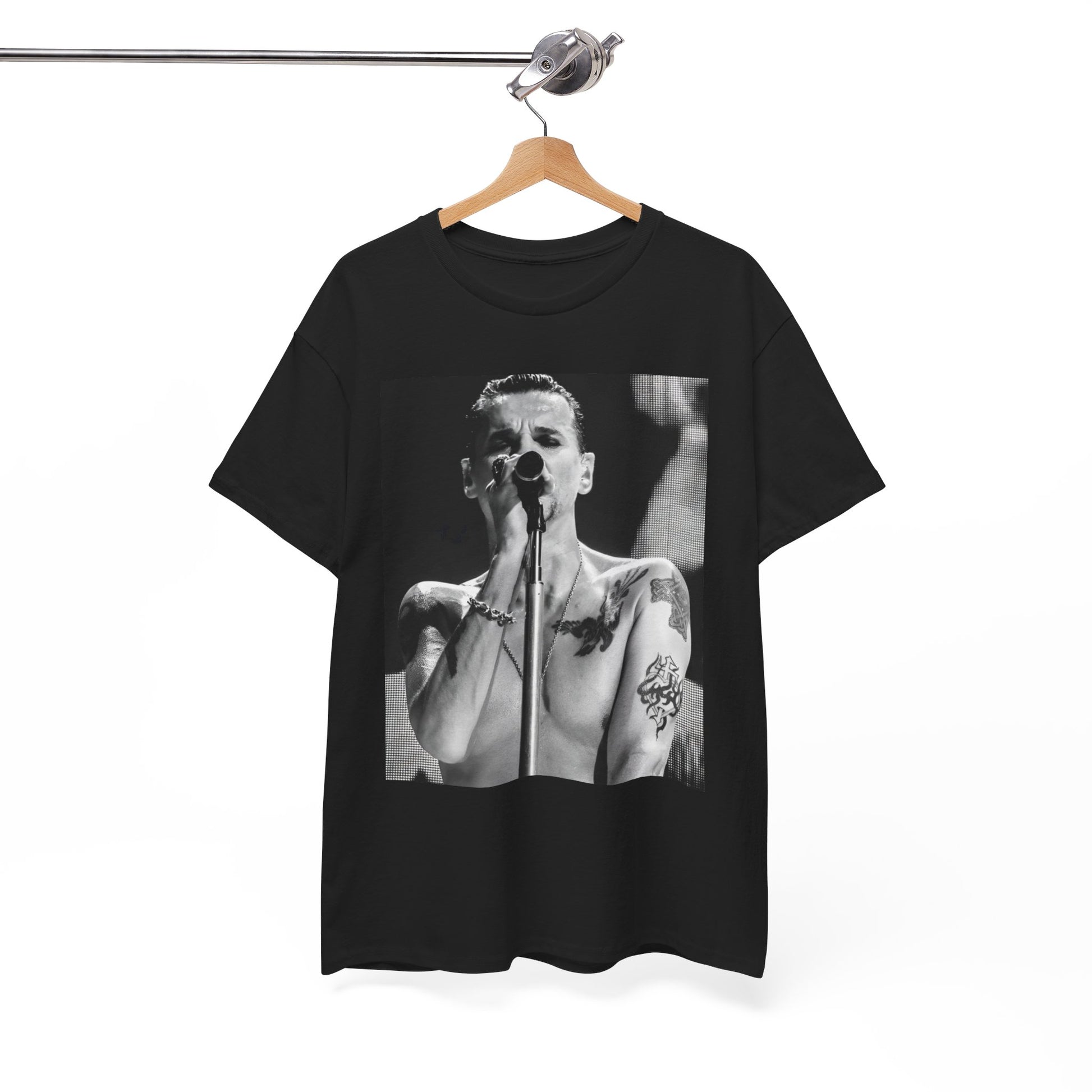 A black graphic t-shirt featuring a graphic related to Depeche Mode's 'Sounds of the Universe' live era.
