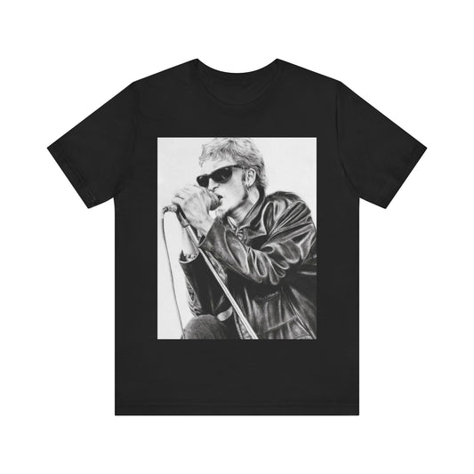 A black graphic t-shirt featuring a photo of Layne Staley from Alice In Chains performing live in concert, showing his intense stage presence.