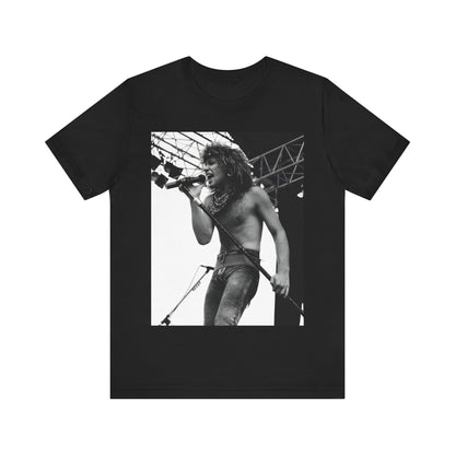 A black graphic t-shirt featuring a retro tour graphic for Bon Jovi's '88 tour.