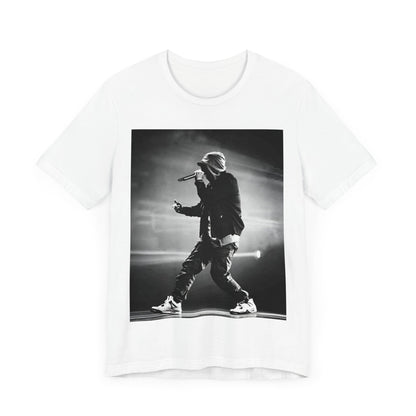 A black graphic t-shirt featuring a boxy hip hop aesthetic graphic of Eminem.