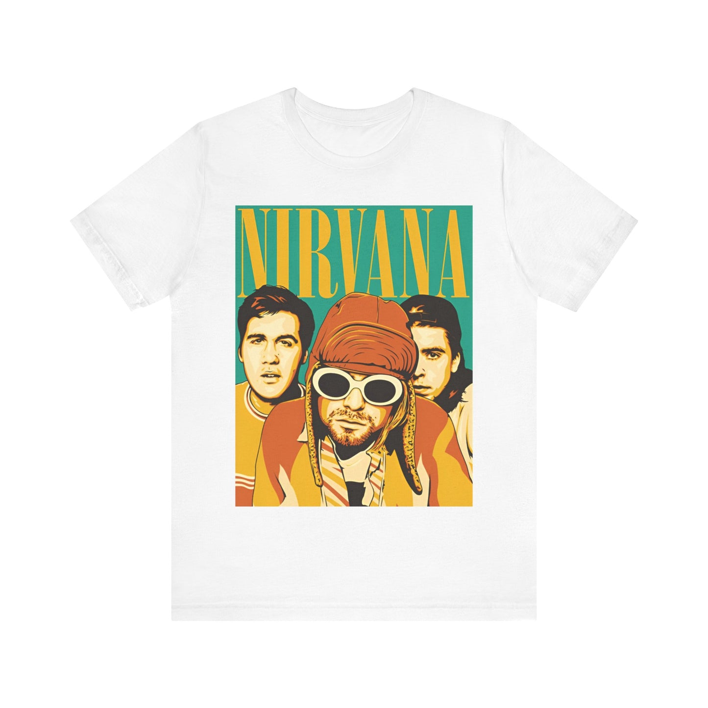 A black graphic t-shirt featuring an artistic or aesthetic pop art graphic of Nirvana.