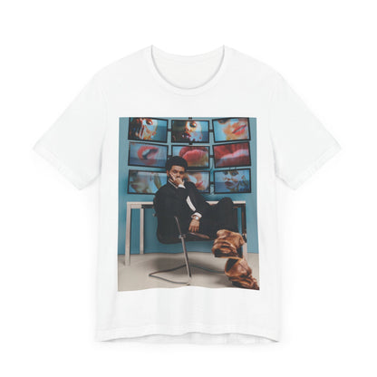 A black graphic t-shirt featuring an aesthetic graphic of The Weeknd.