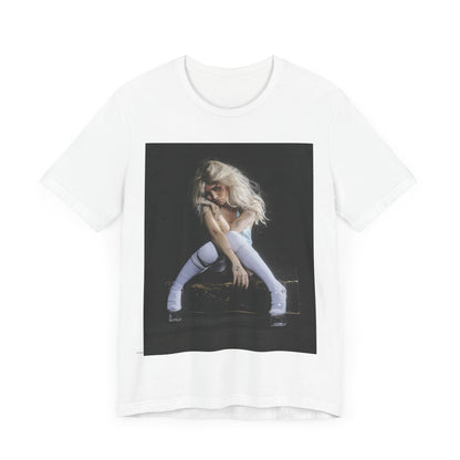 A black graphic t-shirt featuring a graphic of Nessa Barrett with dark pop vibes aesthetic.