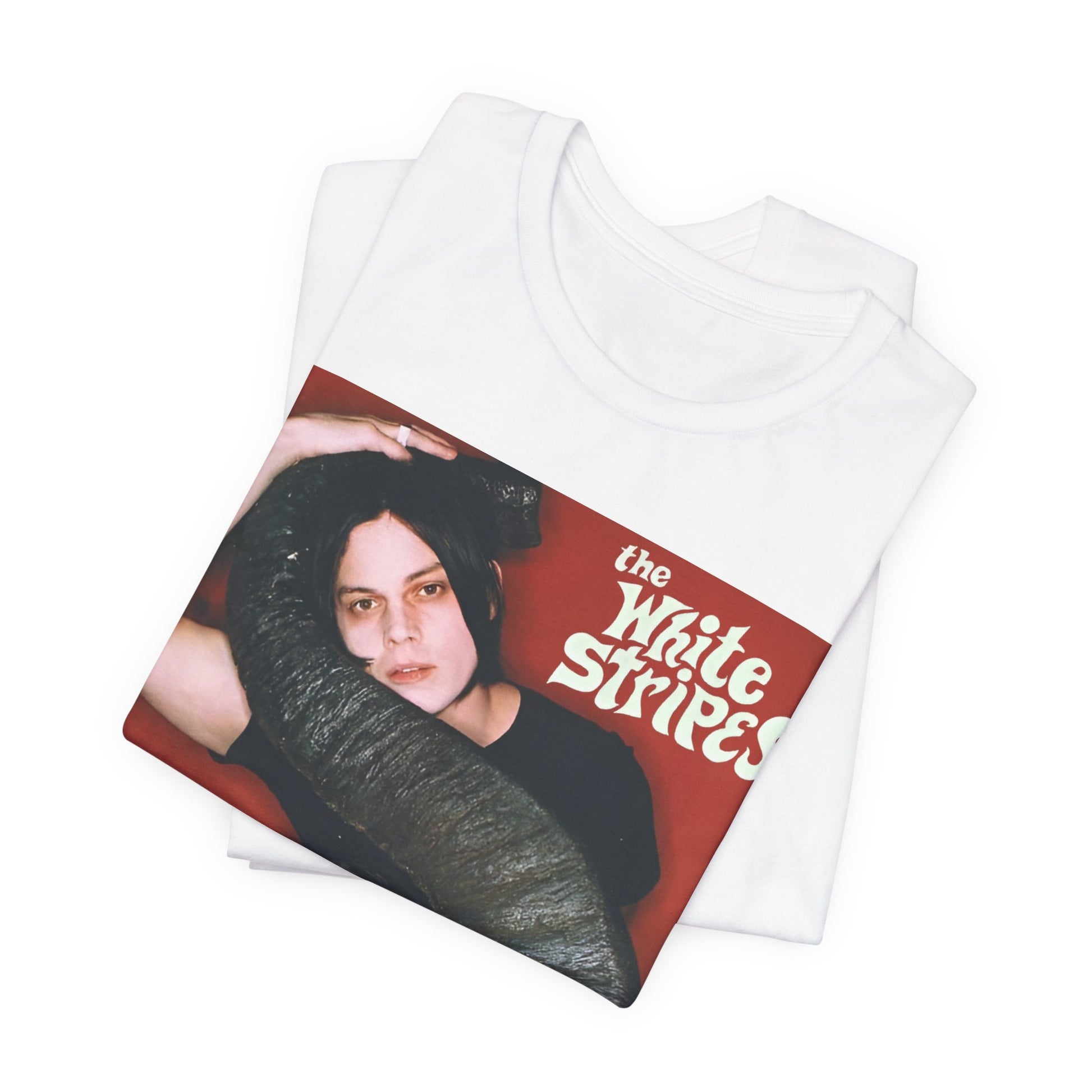 A black graphic t-shirt featuring a vintage graphic related to The White Stripes' 'Elephant' album era.