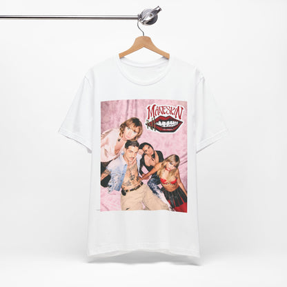 A black graphic t-shirt featuring a graphic related to Maneskin's 'I Wanna Be Your Slave' song or era.