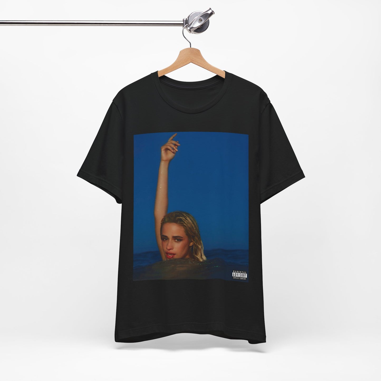 A black graphic t-shirt featuring a graphic related to Camila Cabello's C,XOXO album.