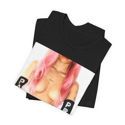 A black graphic t-shirt featuring a graphic of Nessa Barrett with a 'Passenger Princess' theme.