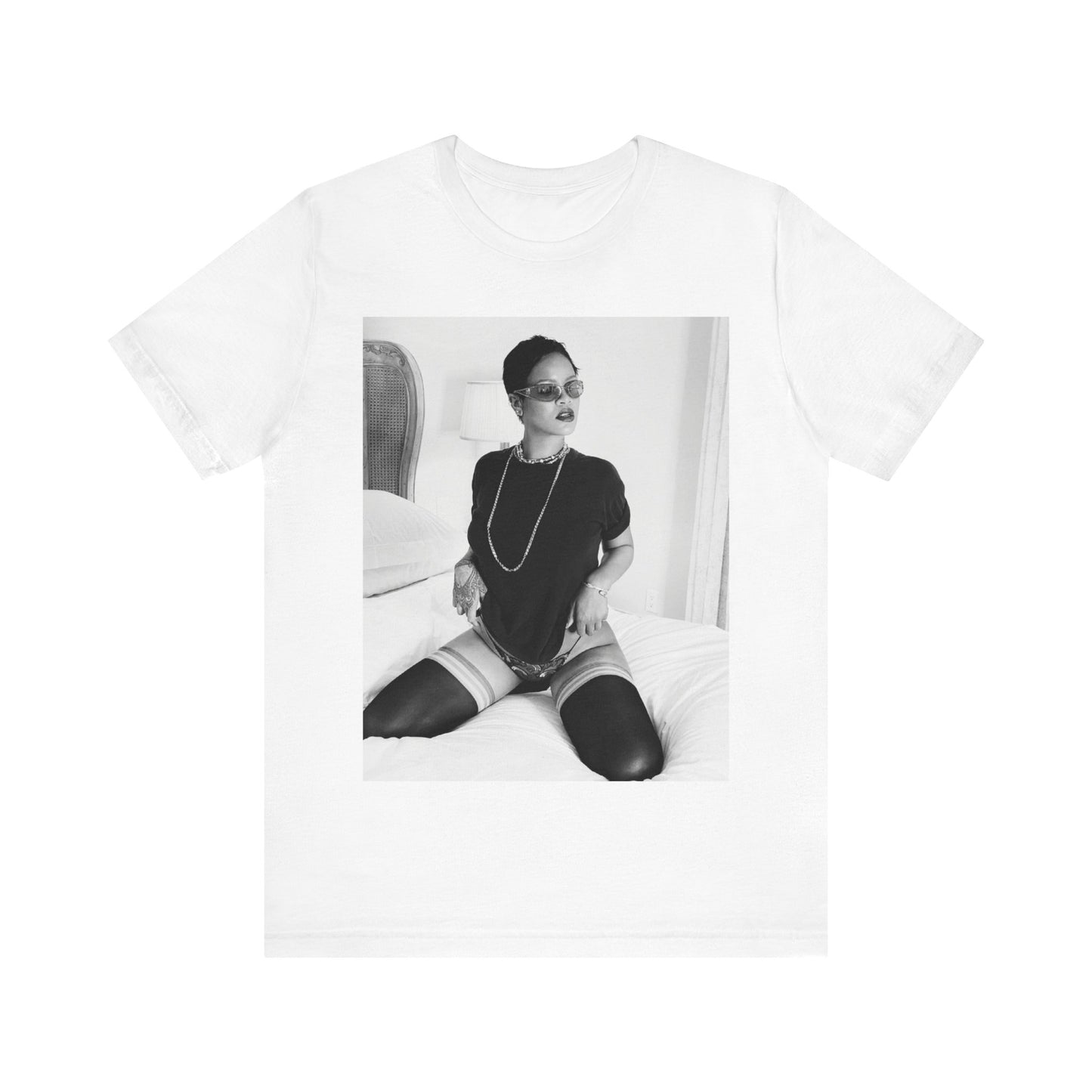 A black graphic t-shirt featuring a black and white graphic related to Rihanna's 'Diamonds' song or era.