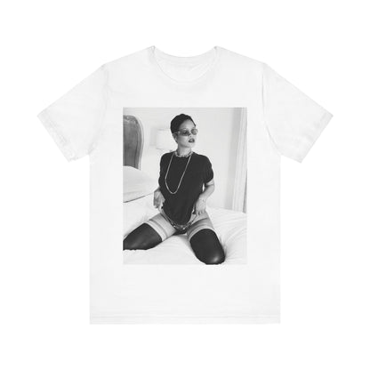 A black graphic t-shirt featuring a black and white graphic related to Rihanna's 'Diamonds' song or era.