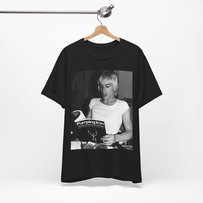 A black graphic t-shirt featuring a 70s classic photo of Iggy Pop and The Stooges.