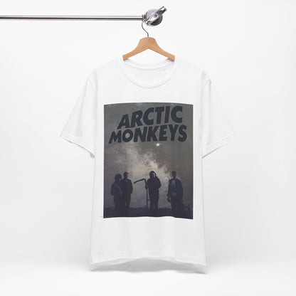A black graphic t-shirt featuring an artistic or aesthetic graphic of the Arctic Monkeys band.