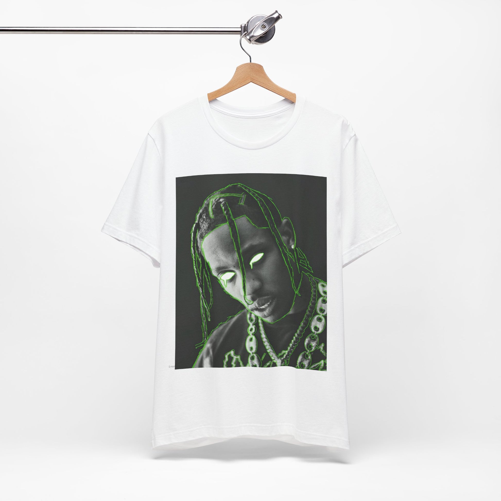 A black graphic t-shirt featuring a retro graphic related to Travis Scott's 'Sicko Mode' song or era.