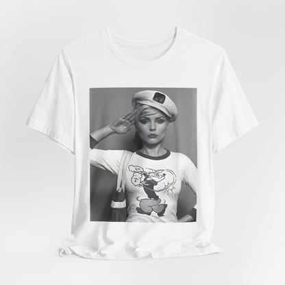 A black graphic t-shirt featuring a classic black and white graphic of the band Blondie.