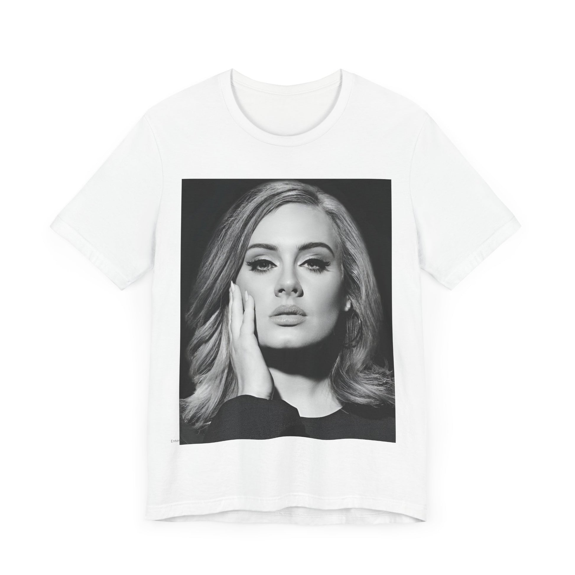 A black graphic t-shirt featuring a studio portrait of Adele from her '25' album era, showing a poised and thoughtful expression with her hair styled elegantly.