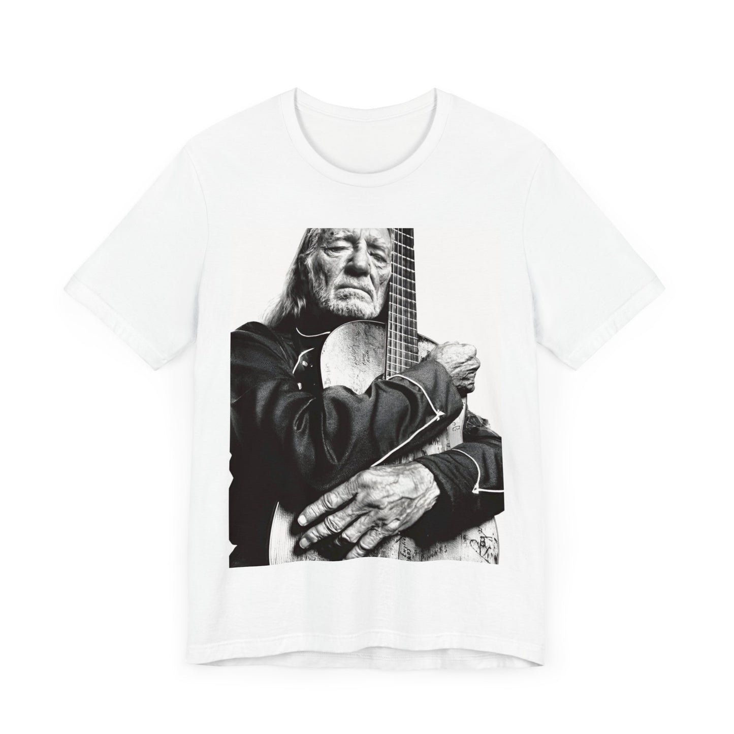 A black graphic t-shirt featuring a vintage country legend graphic of Willie Nelson.