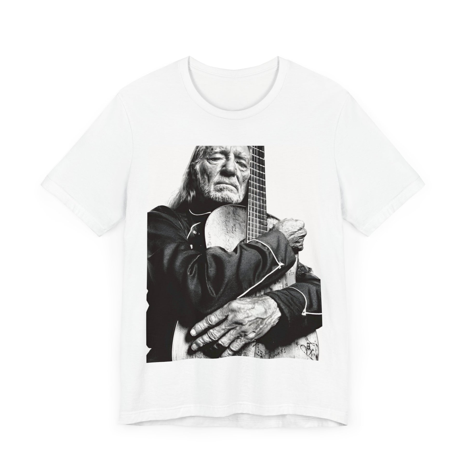 A black graphic t-shirt featuring a vintage country legend graphic of Willie Nelson.