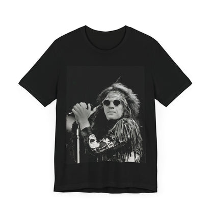 A black graphic t-shirt featuring a vintage graphic related to Bon Jovi's '94 era or "Glory Days".