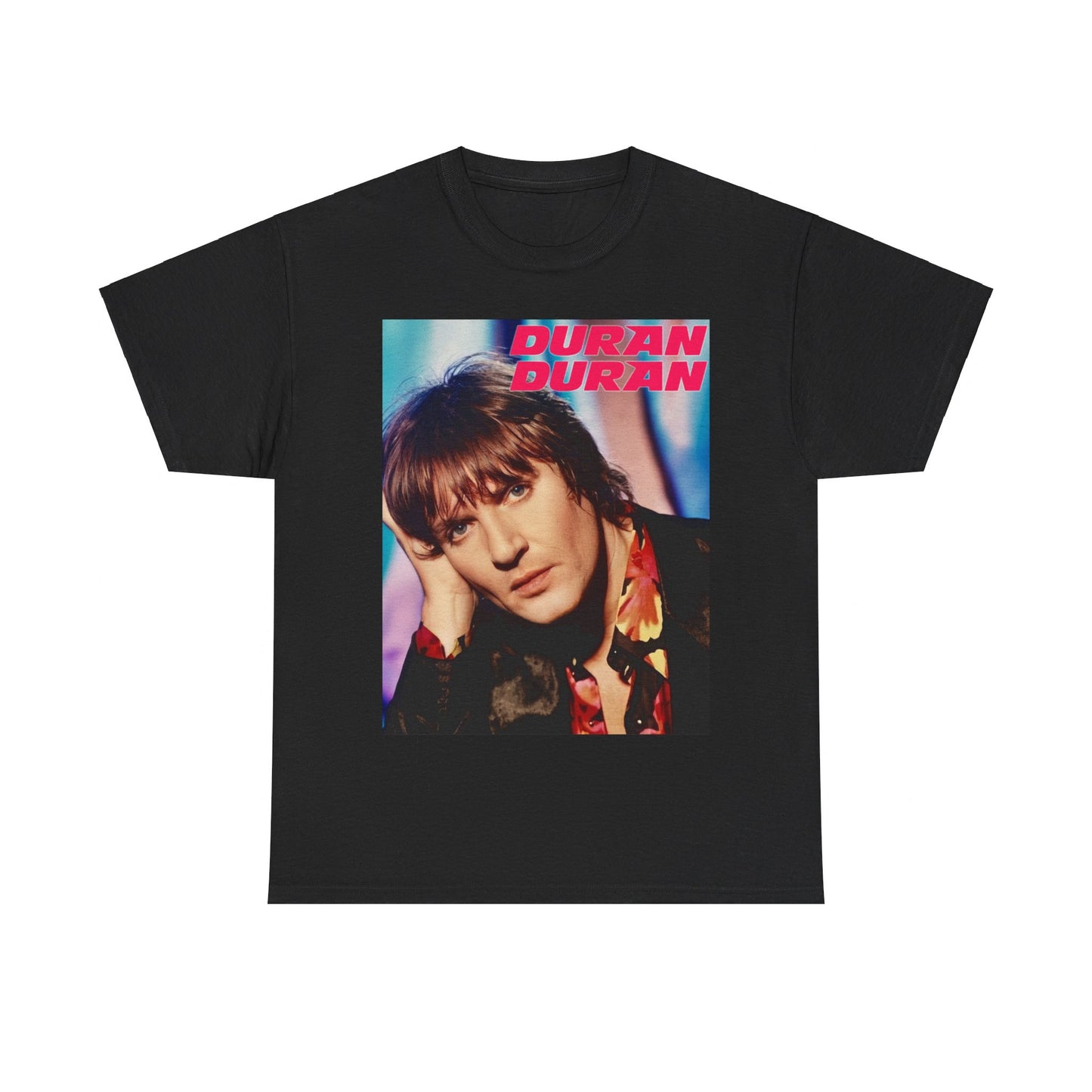 A black graphic t-shirt featuring a bold 80s pop icons graphic of Duran Duran.