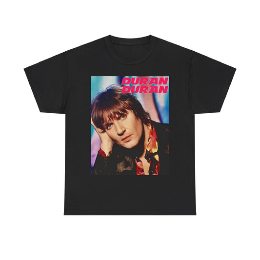 A black graphic t-shirt featuring a bold 80s pop icons graphic of Duran Duran.