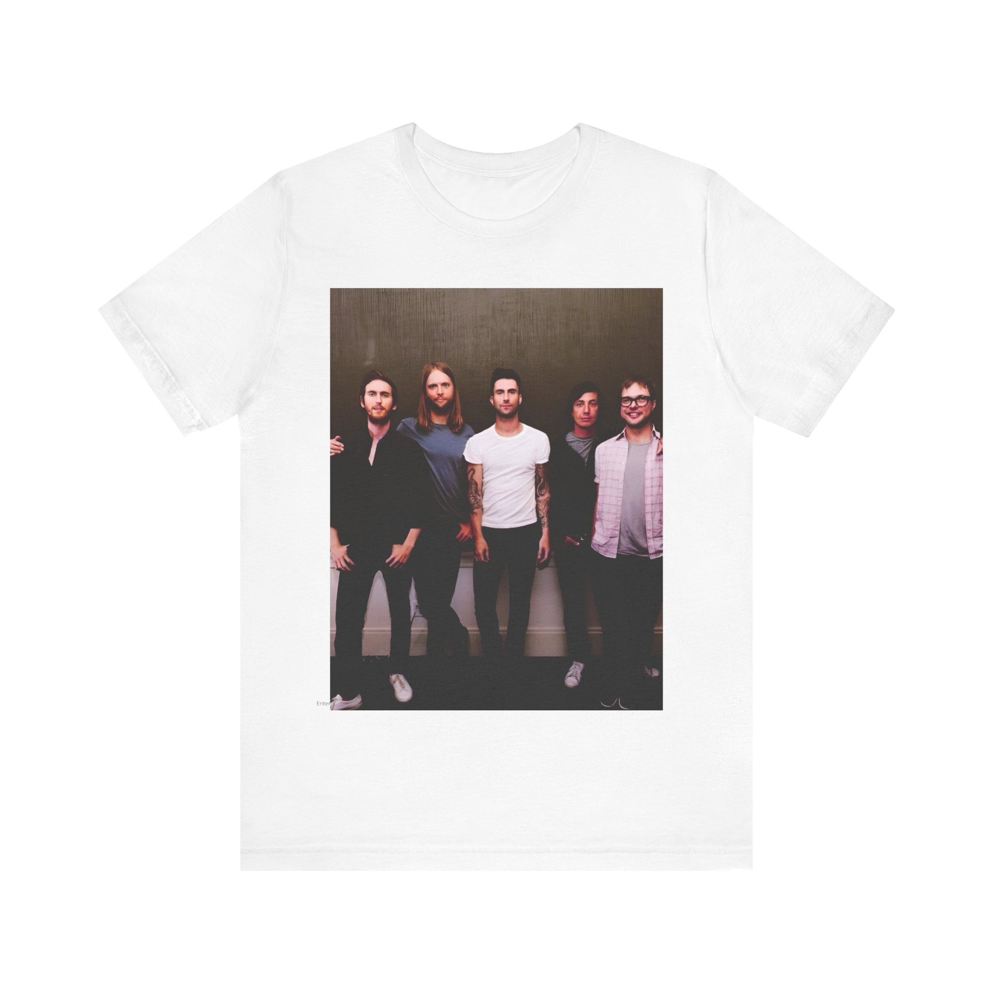 A black cotton Maroon 5 t-shirt featuring a graphic of an artistic, emotional heart design.