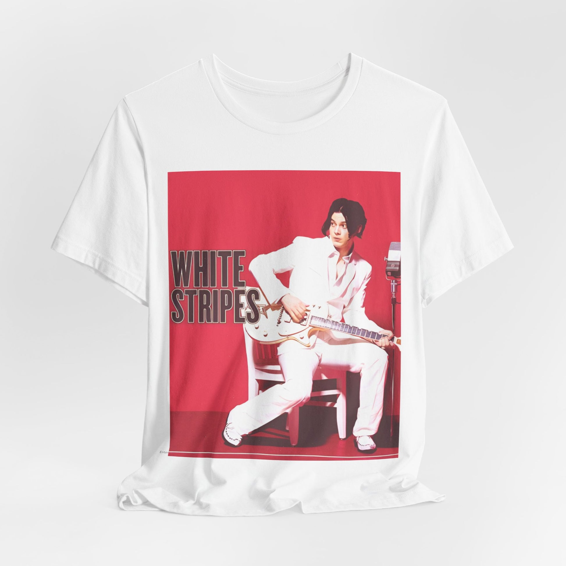 A black graphic t-shirt featuring a graphic related to The White Stripes' 'Fell In Love With A Girl' song or era.