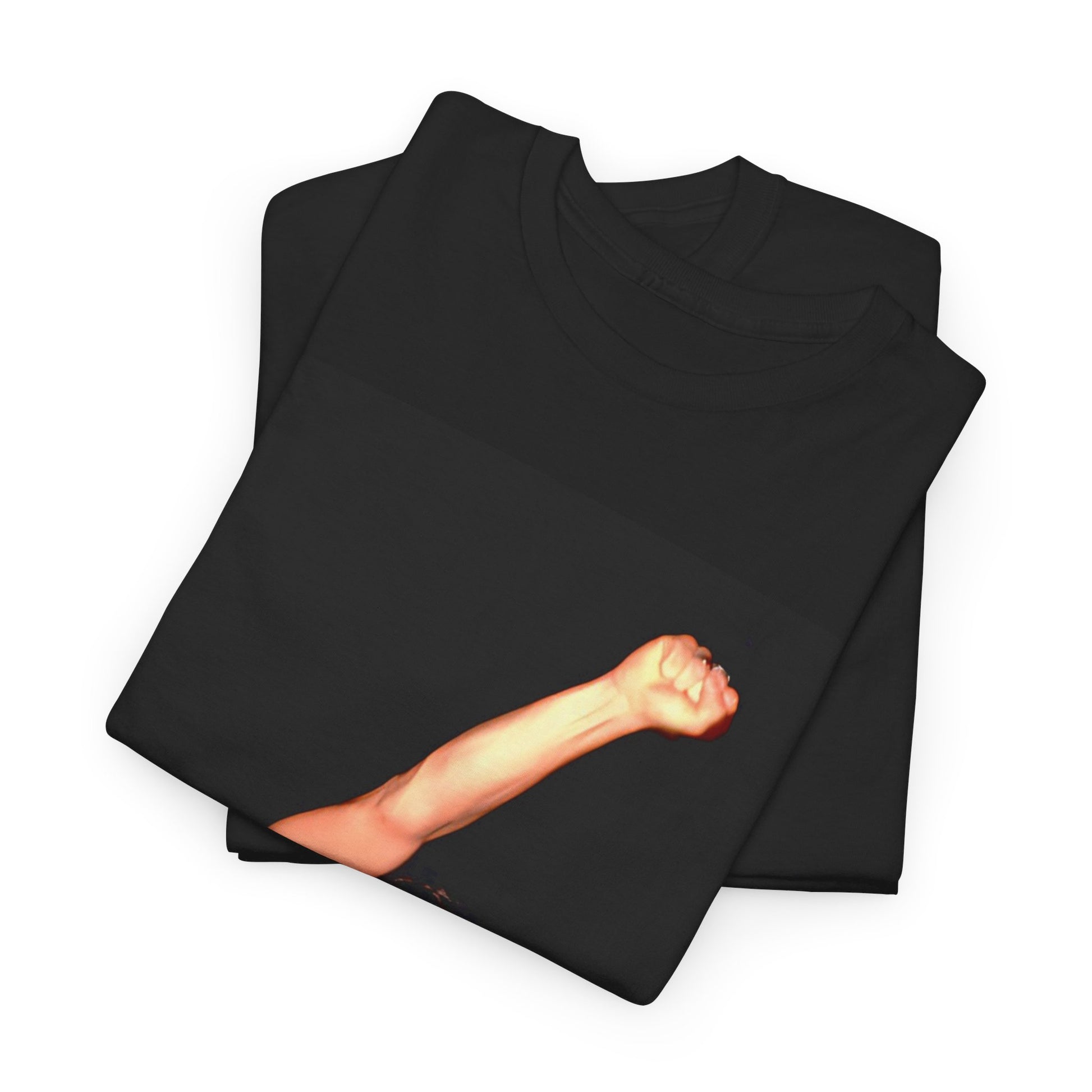 A black graphic t-shirt featuring a photo of Michael Hutchence from INXS performing live in concert.