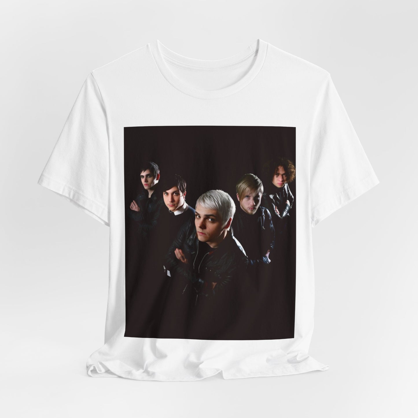 A black graphic t-shirt featuring a modern rock graphic of My Chemical Romance.