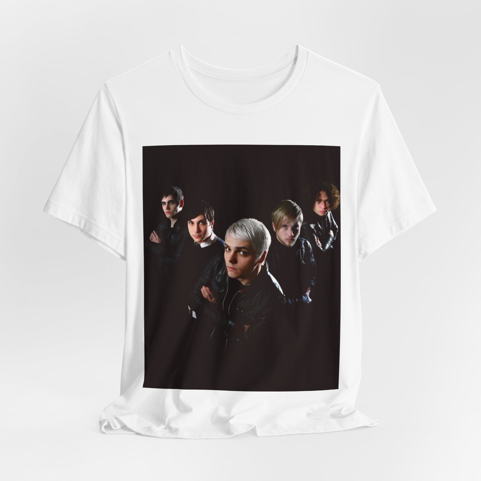 A black graphic t-shirt featuring a modern rock graphic of My Chemical Romance.