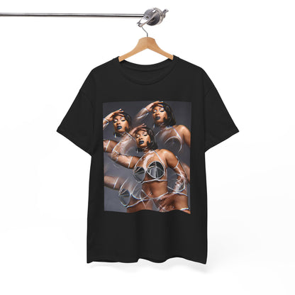 A black graphic t-shirt featuring a 'Hottie' rap icon graphic of Megan Thee Stallion.