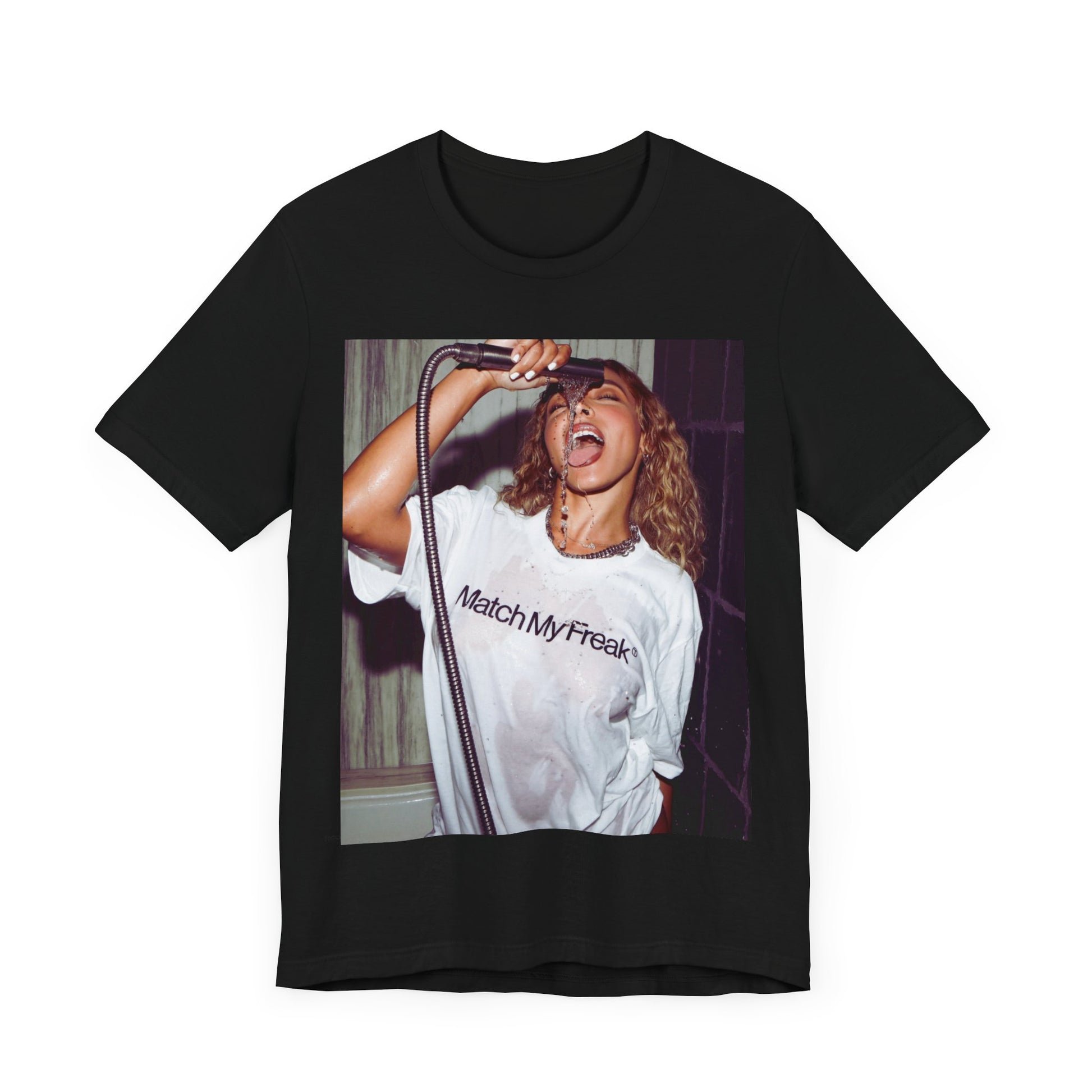 A black graphic t-shirt featuring an aesthetic graphic of Tinashe with a 'Nasty' vibe.