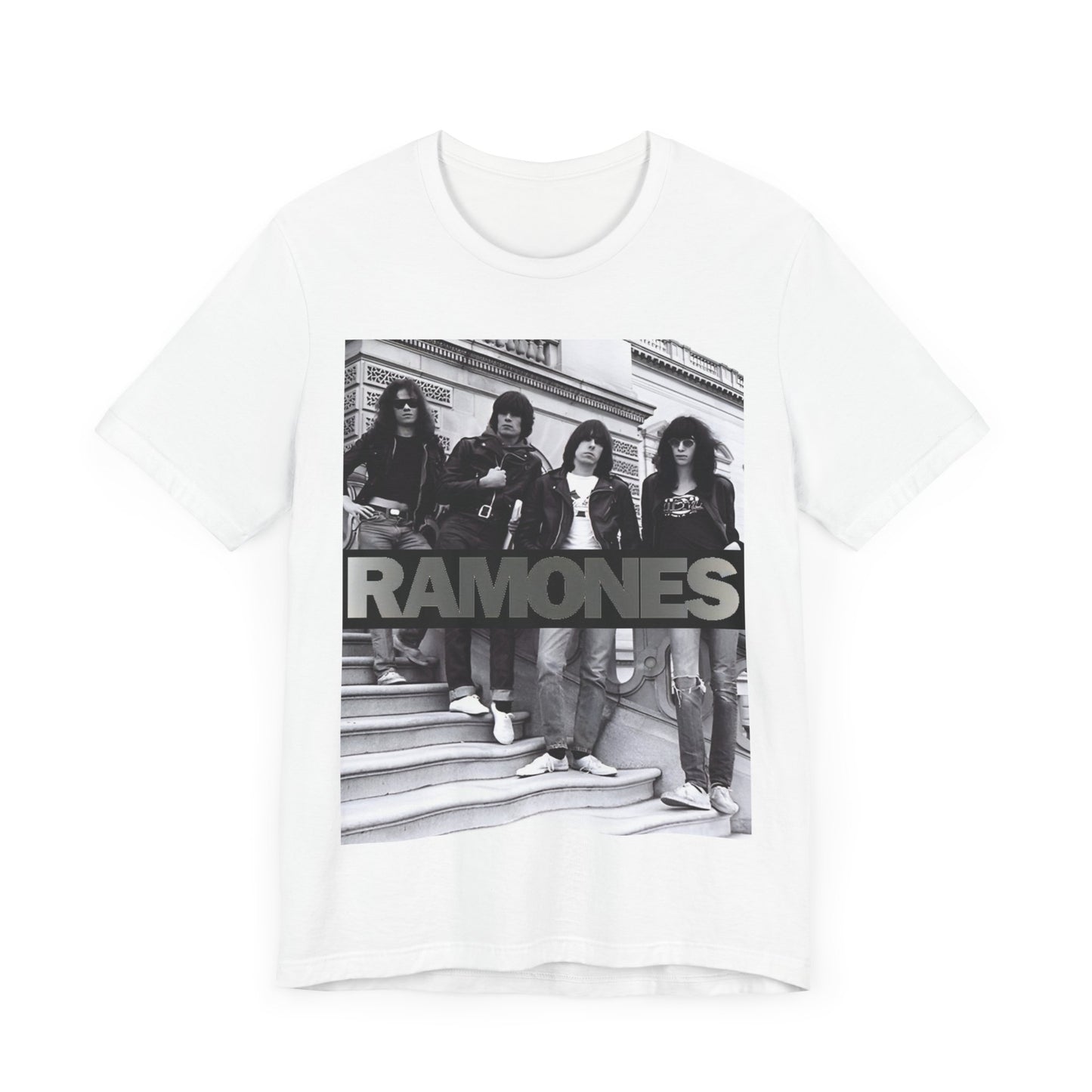 A black graphic t-shirt featuring a graphic related to Ramones' 'Blitzkrieg Bop' song or era.