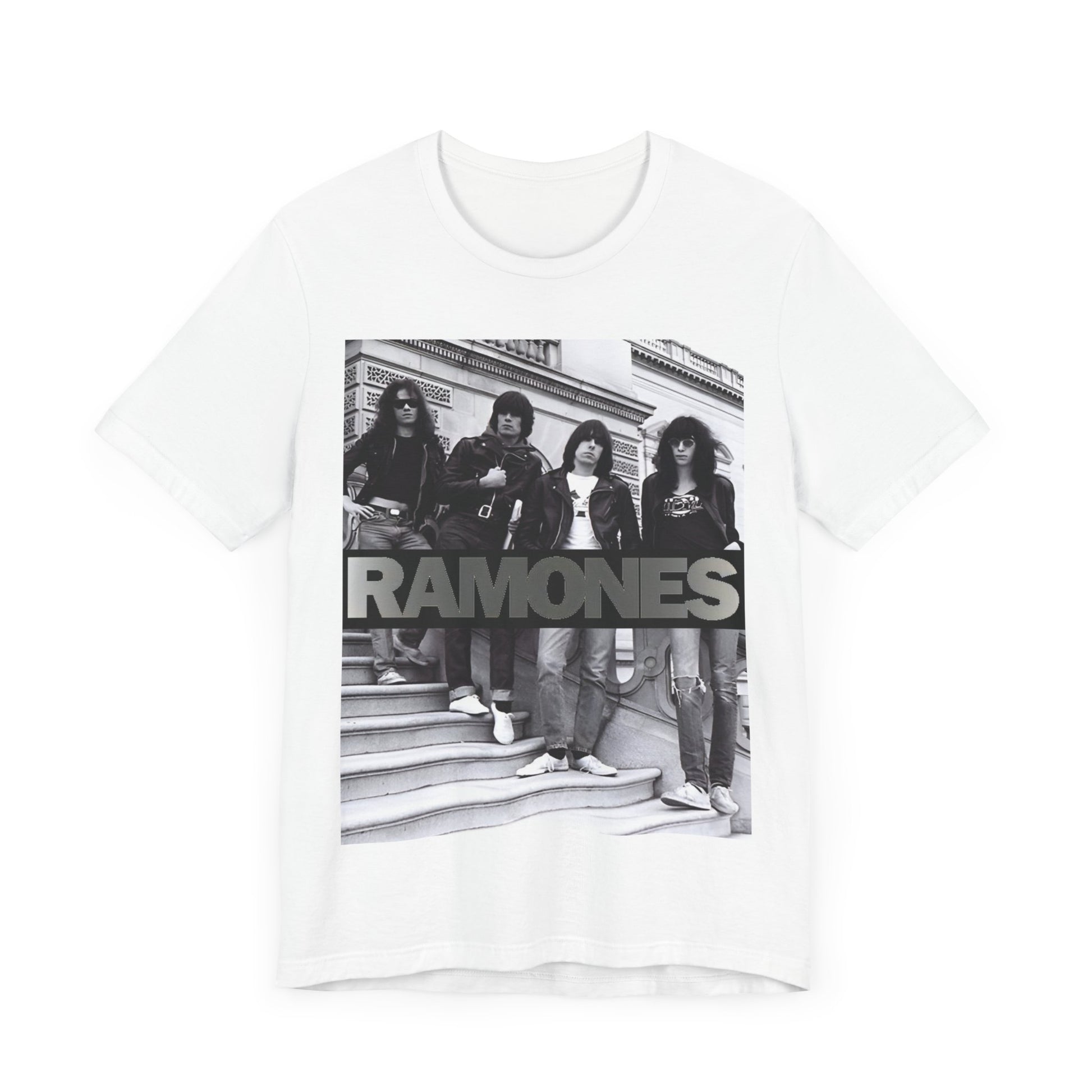 A black graphic t-shirt featuring a graphic related to Ramones' 'Blitzkrieg Bop' song or era.