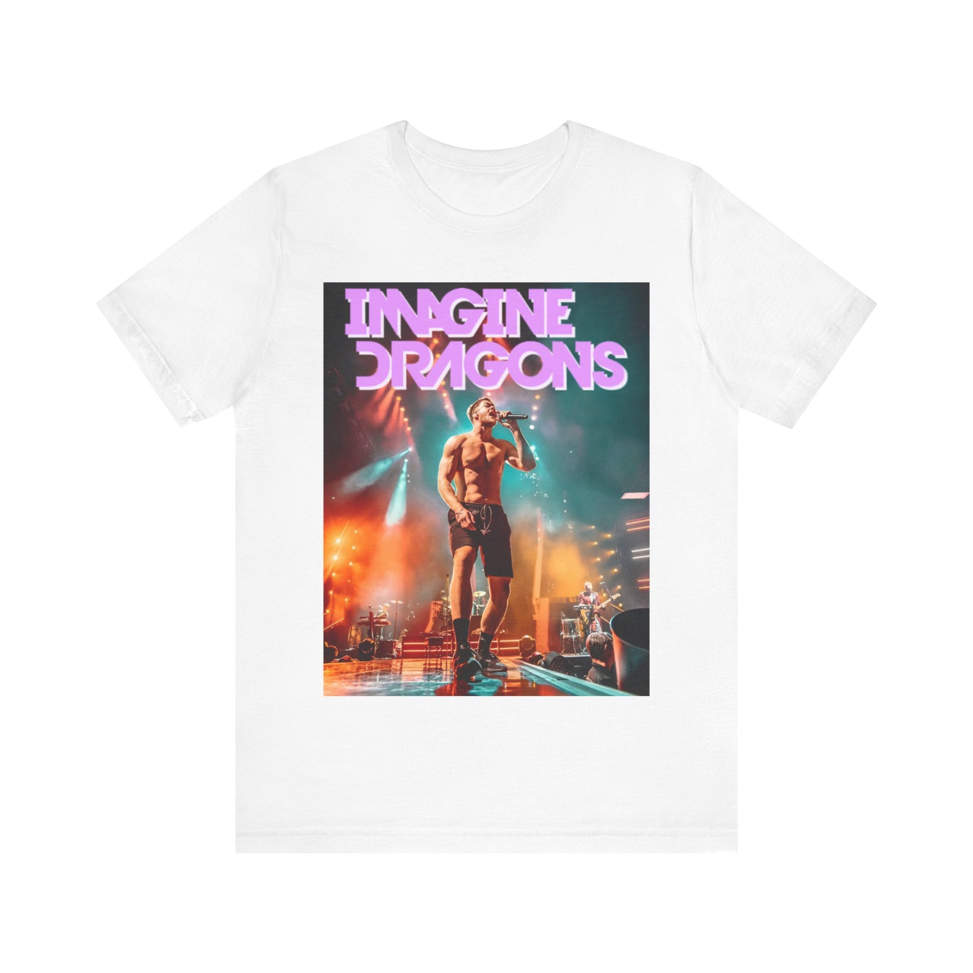 A black graphic t-shirt featuring a graphic of Imagine Dragons with a dream pop vibe.