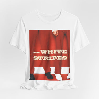 A black graphic t-shirt featuring a red and white signature graphic of The White Stripes.