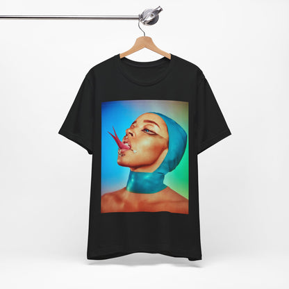 A black graphic t-shirt featuring a classic underground R&B graphic of Tinashe.