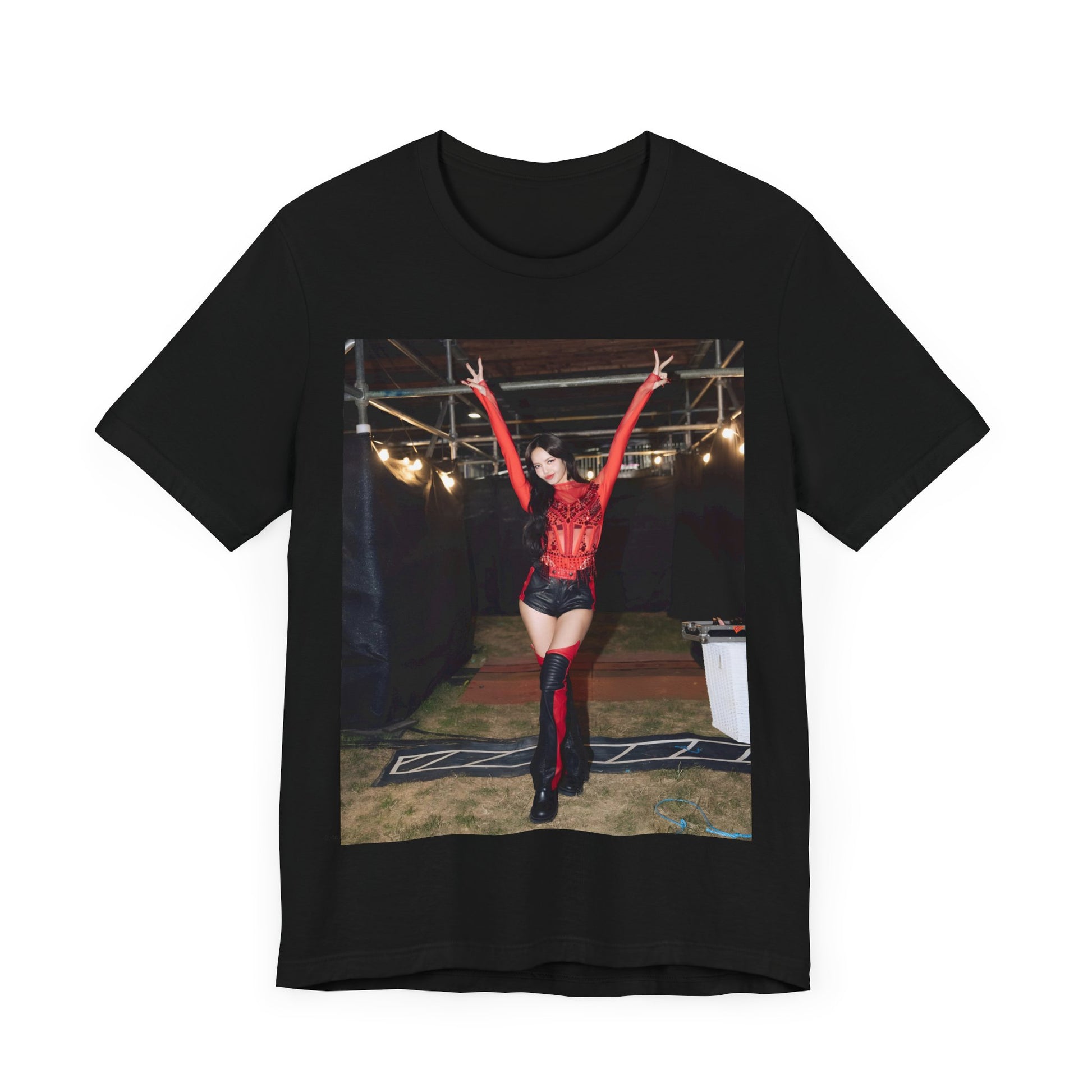 A black graphic t-shirt featuring a classic graphic of Lisa as a Blackpink rapper.