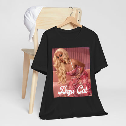 A black graphic t-shirt featuring a graphic related to Doja Cat's 'Planet Her' album era.