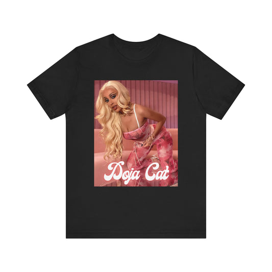 A black graphic t-shirt featuring a graphic related to Doja Cat's 'Planet Her' album era.