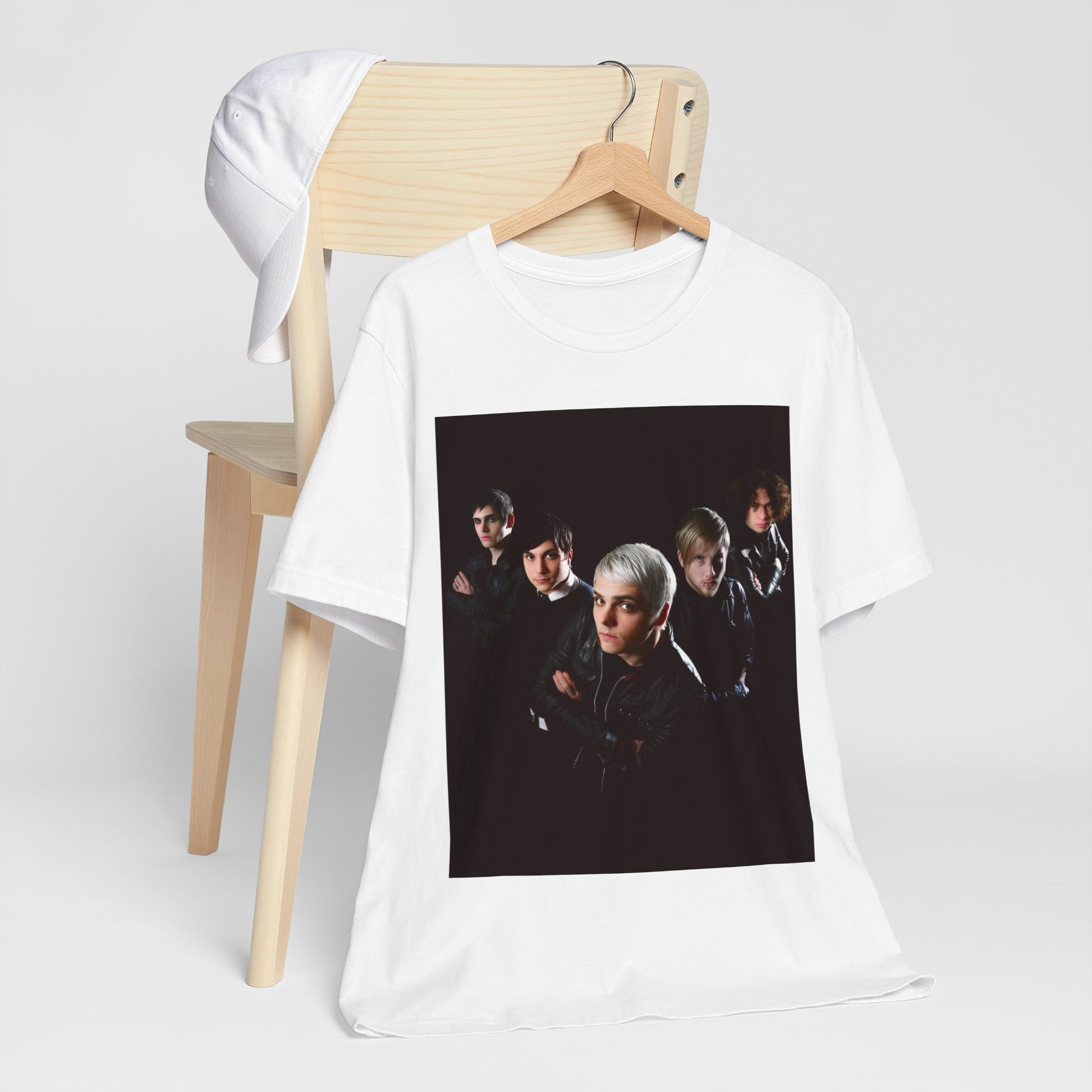 A black graphic t-shirt featuring a modern rock graphic of My Chemical Romance.
