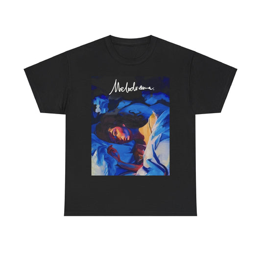 A black graphic t-shirt featuring a graphic related to Lorde's 'Melodrama' album.