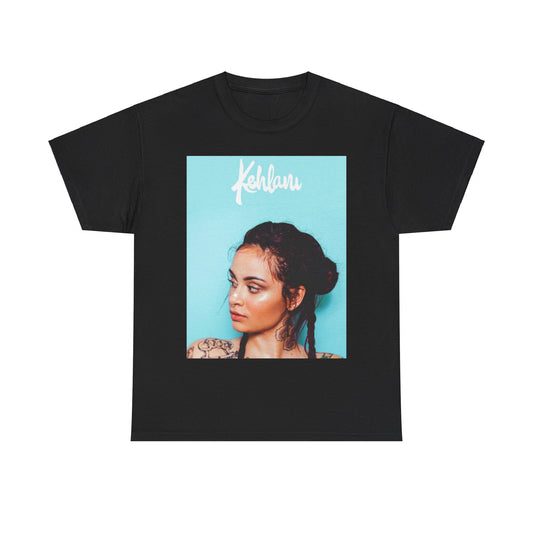 A black graphic t-shirt featuring a rapper aesthetic graphic of Kehlani.