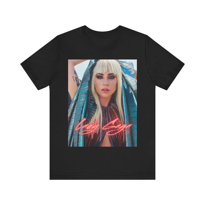 A black graphic t-shirt featuring a graphic related to Lady Gaga's 'A Star Is Born' film era.