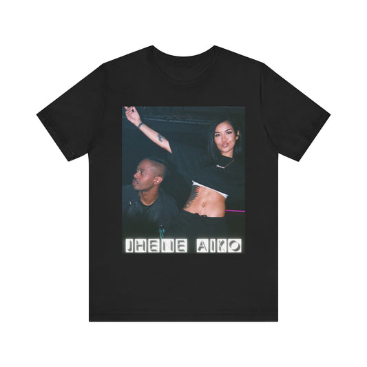 A black graphic t-shirt featuring a retro R&B essential graphic of Jhene Aiko.